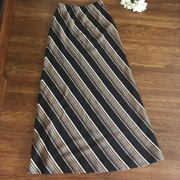 Vintage 70s High Rise Diagonal Striped Maxi Skirt - Picture 1 of 6